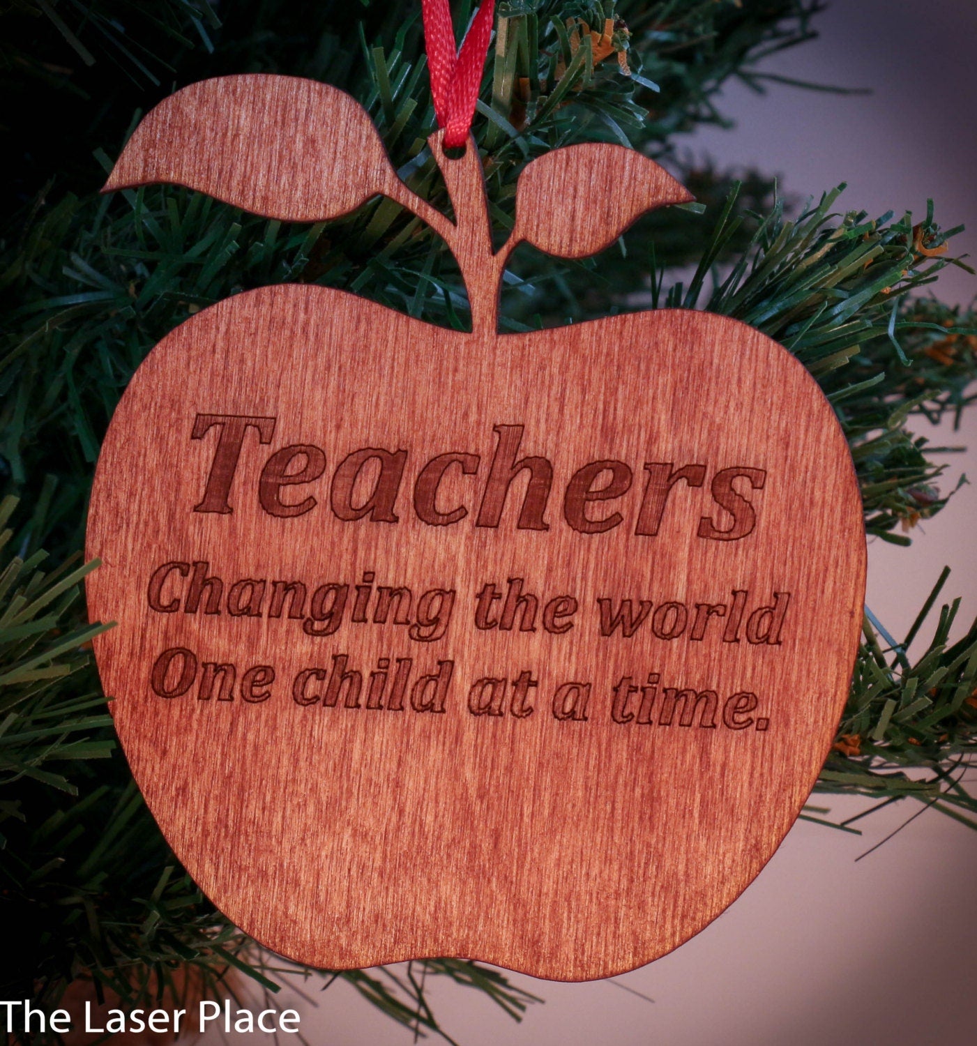 Apple Teacher Laser Cut Wood Christmas Ornament