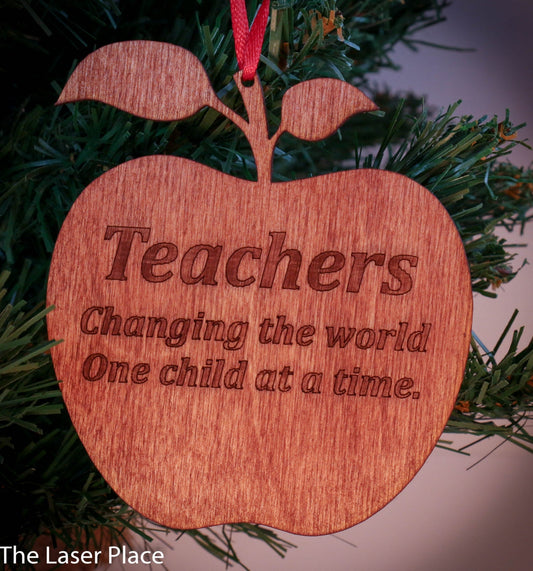 Apple Teacher Laser Cut Wood Christmas Ornament