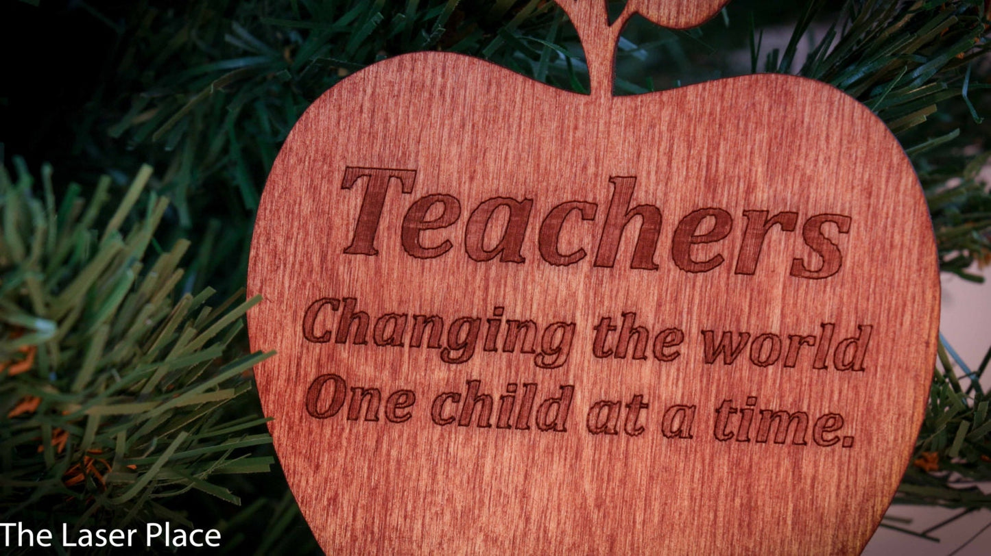 Apple Teacher Laser Cut Wood Christmas Ornament