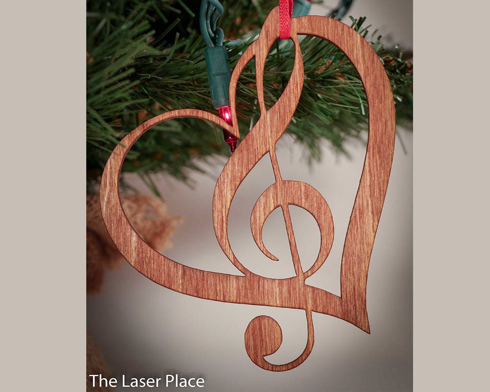Music Heart Wood Christmas Ornament