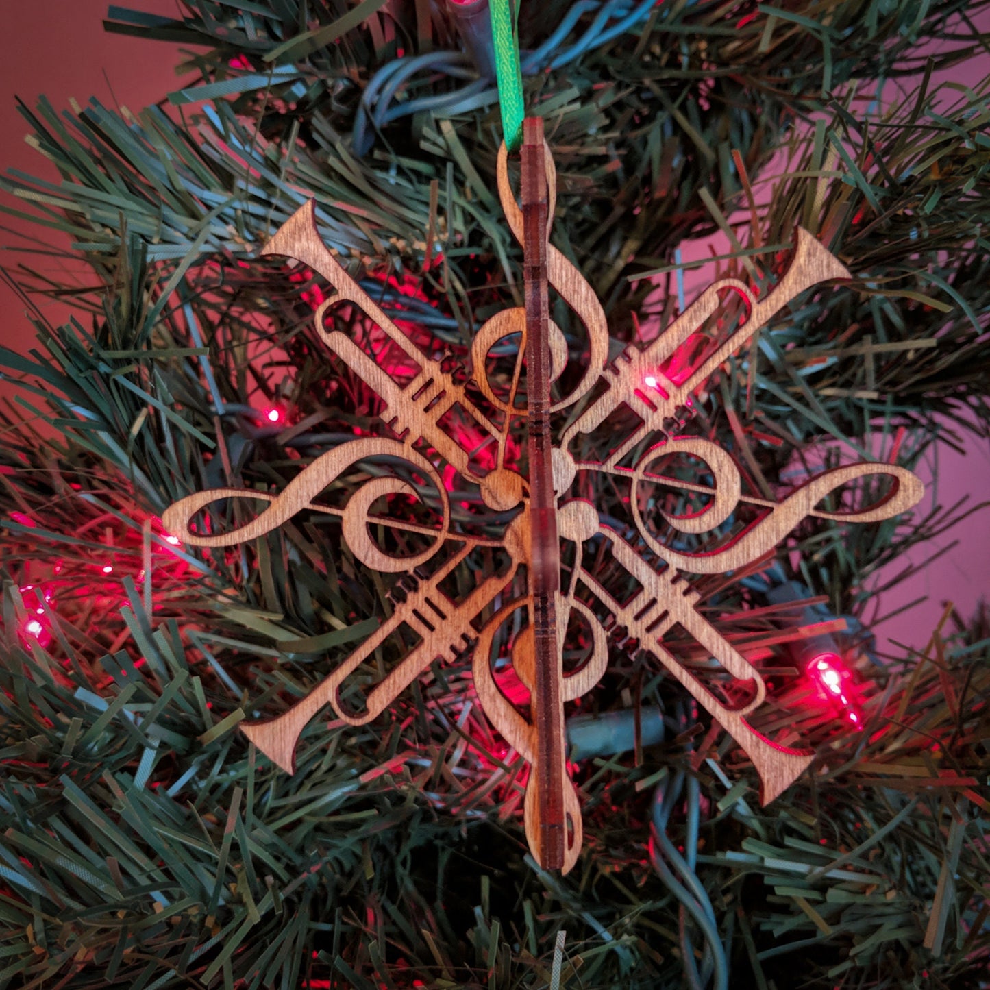 3D Trumpet Music Note Clef Wood Ornament