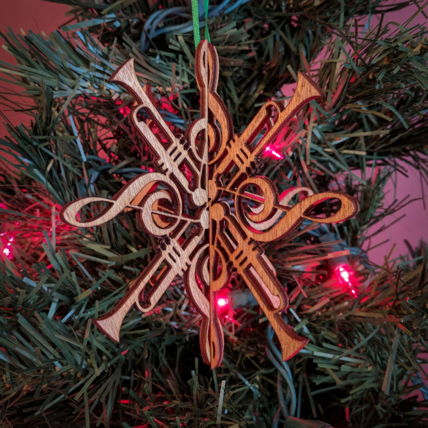 3D Trumpet Music Note Clef Wood Ornament