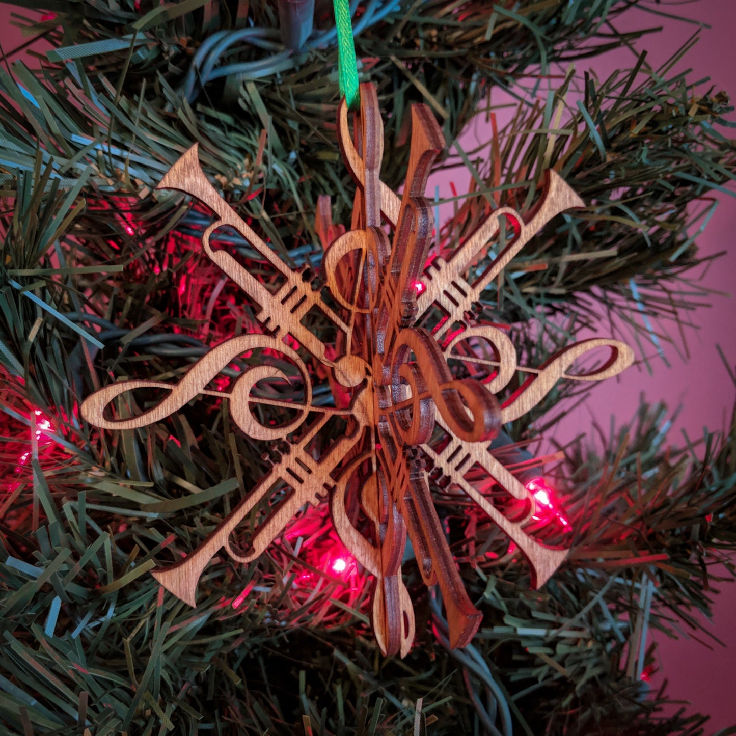 3D Trumpet Music Note Clef Wood Ornament