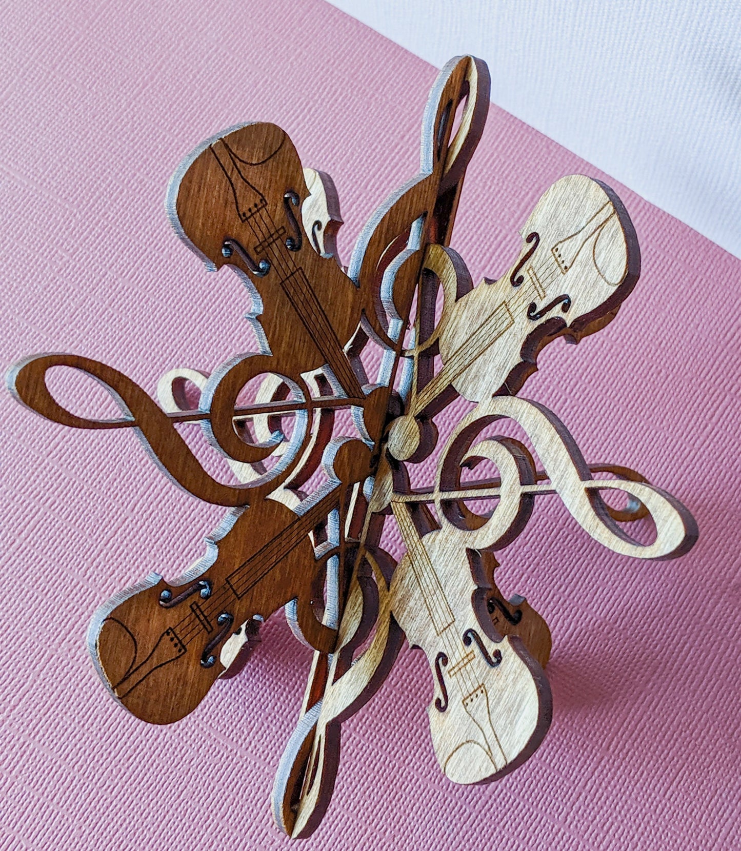 3D Violin Clef Music Note Wood Ornament