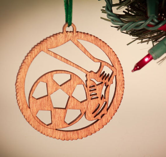 Soccer Laser Cut Wood Christmas Ornament