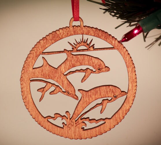 Dolphin Laser Cut Wood Christmas Ornament